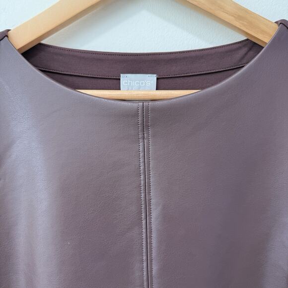 Chicos Ponte Faux Leather Tunic Top Chicos 1 Sz M Cherry Old Money Casual Work - Picture 5 of 11